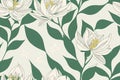 Seamless floral ornament with magnolias background. Seamless flat painting. Beautiful tribal generative ai art background Royalty Free Stock Photo