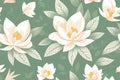 Seamless floral ornament with magnolias background. Seamless flat painting. Beautiful tribal generative ai art background Royalty Free Stock Photo