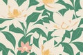 Seamless floral ornament with magnolias background. Seamless flat painting. Beautiful tribal generative ai art background Royalty Free Stock Photo