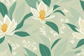 Seamless floral ornament with magnolias background. Seamless flat painting. Beautiful tribal generative ai art background Royalty Free Stock Photo