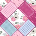 Seamless floral patchwork pattern with camellias and anemone flowers.