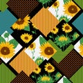 Seamless floral patchwork pattern with sunflowers.