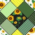 Seamless floral patchwork pattern with sunflowers.