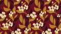 Seamless floral pattern, abstract botanical print with small flowers, large autumn leaves, branches. Vector ditsy design. Royalty Free Stock Photo