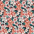 Seamless floral pattern, abstract ditsy print with artistic flowers in a retro hippie motif. Vector illustration Royalty Free Stock Photo