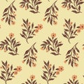 Seamless floral pattern, botanical ornament with decorative art flowers branches in retro motif. Vector illustration. Royalty Free Stock Photo