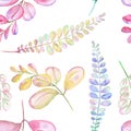 Seamless floral pattern with the abstract watercolor purple, pink and yellow branches Royalty Free Stock Photo