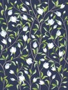 Seamless floral pattern background with magnolia flowers, spring branches. Vector illustration Royalty Free Stock Photo