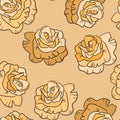 Seamless floral pattern with beige roses. Cartoon style. Design for fabric, textile, paper. Colorful flowers on color Royalty Free Stock Photo