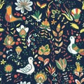 Seamless floral pattern with birds and flowers