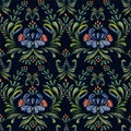 Seamless floral pattern on black background.