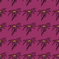 seamless floral pattern of black contour flowers on a dark magenta background Royalty Free Stock Photo