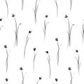 Seamless floral pattern with black feild flowers. Floral texture on white background