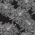 Seamless floral pattern with black white chrysanthemums flowers. Vector illustration. Royalty Free Stock Photo