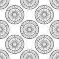 Seamless floral pattern. Black and white. Coloring book page. Royalty Free Stock Photo