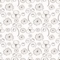 Seamless floral pattern. Black and white hand drawn background with different flowers and leaves. Royalty Free Stock Photo