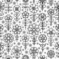 Seamless floral pattern.Black and white linear drawing. Vector