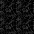 Seamless floral pattern. Black and white Pattern with Silhouette graphics flowers on black background. Alstroemeria Royalty Free Stock Photo