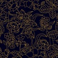 Seamless floral pattern with blooming roses and narcissus.