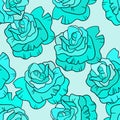 Seamless floral pattern with blue roses. Cartoon style. Design for fabric, textile, paper. Colorful flowers on color Royalty Free Stock Photo