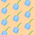 Seamless floral pattern with blue tulip flowers