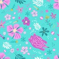 Seamless floral pattern with bright colorful animal flowers and tropical leaves for fashion prints. Modern floral Royalty Free Stock Photo