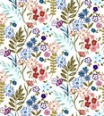 Seamless floral pattern with bright colorful flowers with leaves on a white background. The elegant template for fashion prints. M Royalty Free Stock Photo