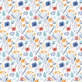 Seamless floral pattern with bright colorful flowers and tropic leaves on a white background. The elegant the template Royalty Free Stock Photo