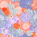 Seamless floral background. Vector illustration. Modern floral background. Trendy Folk style. Royalty Free Stock Photo