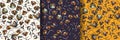 Seamless Floral Pattern with Cartoon Style in Three Background Variations