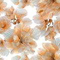 Seamless floral pattern with creamy orangeade petals against a white canvas, creating a soft and inviting atmosphere