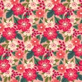 Seamless floral pattern, cute botanical print in pink. Vector illustration. Royalty Free Stock Photo