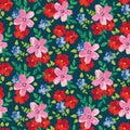 Seamless floral pattern, cute ditsy print with colorful bouquets, small and summer flowers. Vector.