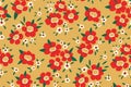 Seamless floral pattern, liberty ditsy print with retro motif: red flowers on beige. Vector. Royalty Free Stock Photo