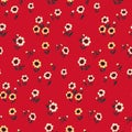 Seamless floral pattern, liberty ditsy print with small flowers, simple tiny plants on red. Vector design. Royalty Free Stock Photo