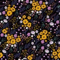 Seamless floral pattern with cute small ditsy flowers. Vector illustration.