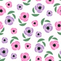 Seamless floral pattern. Cute spring flowers background - buttercups, poppies, ranunculus. Decorative flowers texture.