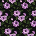 Seamless floral pattern, dark botanical print with large watercolor flowers. Vector design.