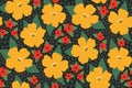 Seamless floral pattern, decorative botanical print with cute summer meadow. Vector. Royalty Free Stock Photo