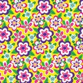 Seamless floral pattern with decorative daisy flowers in retro hippie style. Vector. Royalty Free Stock Photo