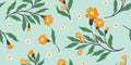 Seamless floral pattern, abstract botanical print with retro folk motif, ornament with flower branches. Vector. Royalty Free Stock Photo