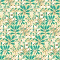 Seamless floral pattern, decorative ditsy in folk style, tile of wild flowers, berries, leaves. Vector. Royalty Free Stock Photo