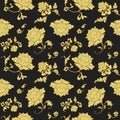 Seamless floral pattern. Decorative yellow flowers on black background