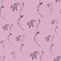 Seamless floral pattern on delicate red background. Pencil drawing bellflowers. Spring/summer print. Linen, bedclothing, packaging
