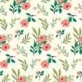 Seamless floral pattern, ditsy print, botanical ornament with cute small flowers bouquets in folk style. Vector.