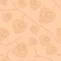 Seamless floral pattern with dried flowers physalis. Soft seamless beige background. Fabric wallpaper print texture. Perfectly for