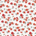 Seamless floral pattern, elegance liberty ditsy print with small red flowers on white. Vector botanical design in vintage motif. Royalty Free Stock Photo