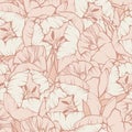 Seamless floral pattern. Elegant linear beige pastel tulips flowers background.