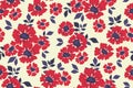 Seamless floral pattern, decorative flower print with red flowers in retro rustic style. Vector. Royalty Free Stock Photo