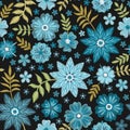 Seamless floral pattern with embroidery flowers and leaves. Vector illustration Royalty Free Stock Photo